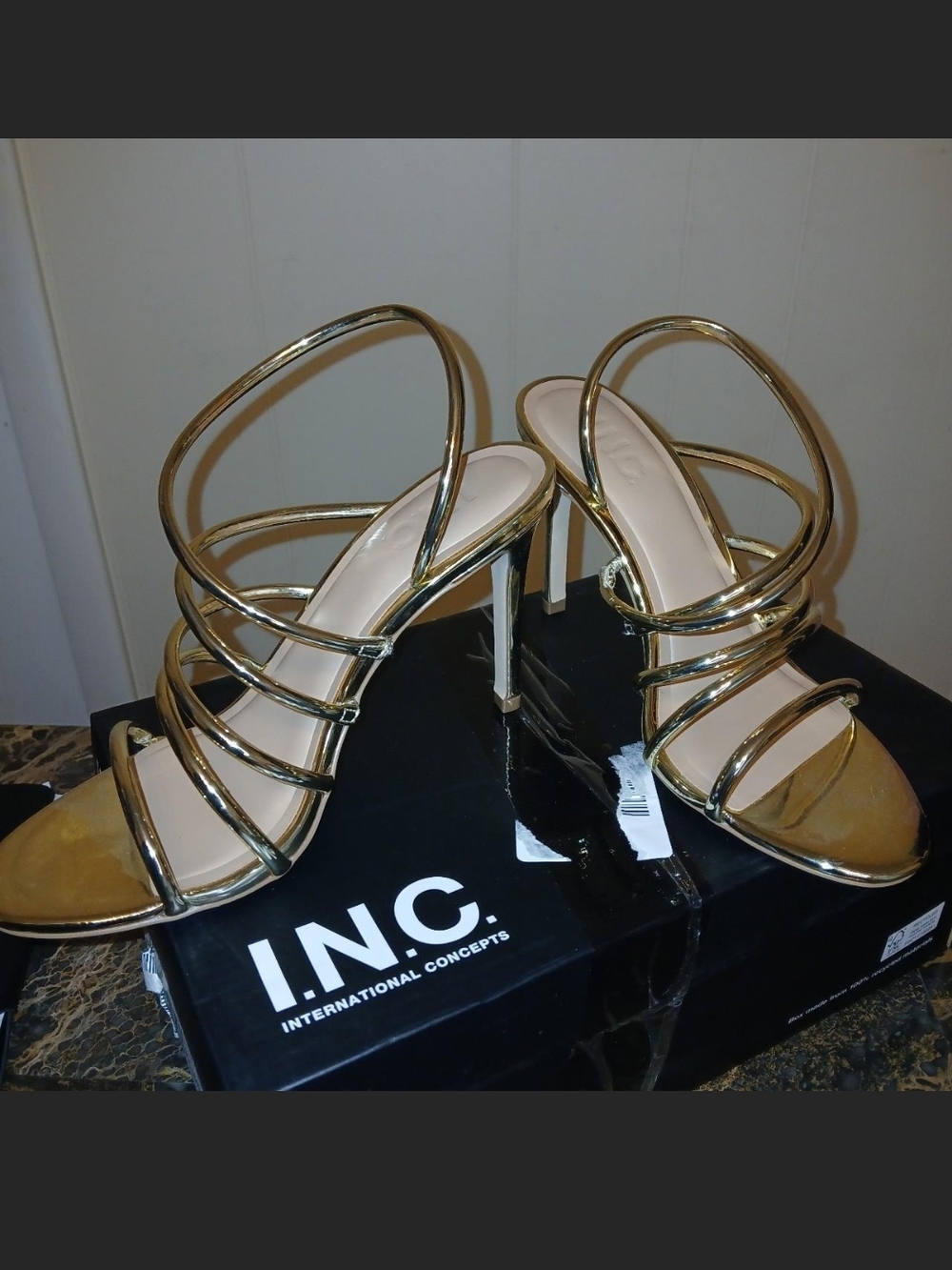 INC International Concepts Metallic Gold Multi-Strap High Heel Sandals